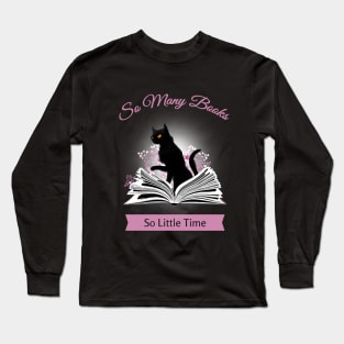 Cat and book, so many books, flowers growing from book, Books Sticker, student gift, lover books Long Sleeve T-Shirt